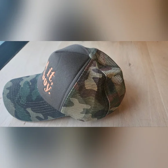 Cool Camo Trucker Hat with Orange Embroidery - Picture 4 of 6